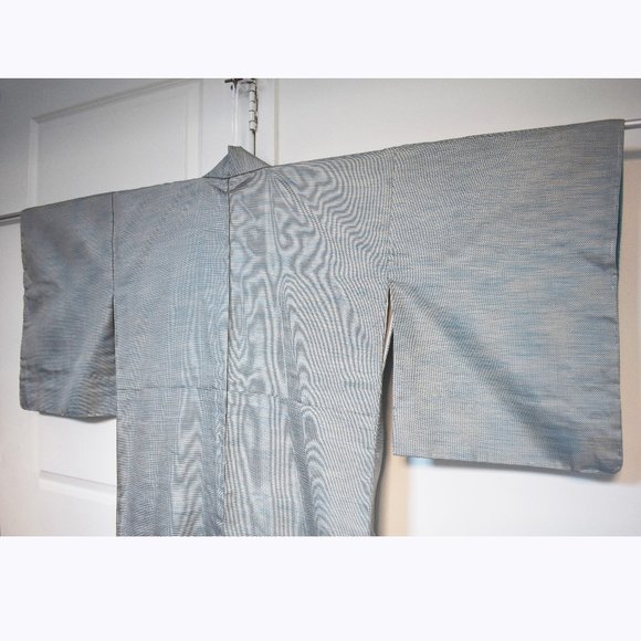 Vintage Blue ORI Woven Unisex Kimono, Long Authentic Japanese Silk Kimono - Picture 12 of 16